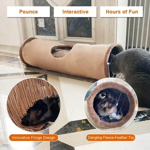 Vista 4 de Petest Túnel plegable para gatos, tubo de juego para mascotas, túnel arrugado con juguetes para gatos, longitud 35 pulgadas de diámetro 9.7 pulgadas