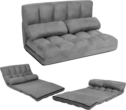 Vista 9 de KOMFOTT Sofá cama ajustable de suelo, sofá cama plegable con respaldo de 6 posiciones y 2 almohadas, futón convertible con funda de tela de gamuza