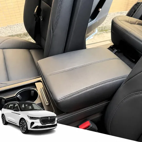 Vista 16 de Great-luck Funda de cuero para consola central, almohadilla para reposabrazos, accesorios de cubierta de caja (costuras rojas) para BMW X1 2023 2024