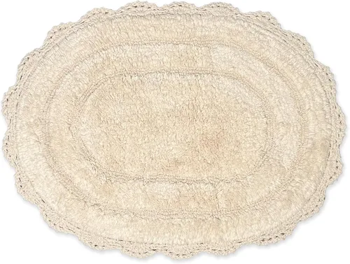 Vista 7 de Chardin home Alfombra de baño de ganchillo beige, alfombra de baño ovalada 100% algodón con borde de ganchillo artesanal hecho a mano, alfombra