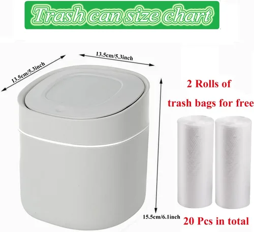 Vista 5 de LTWQLing - Bote de basura pequeño de plástico con tapa - Papelera emergente de 2 L para tocador de baño, escritorio, mesa o mesa auxiliar - Para