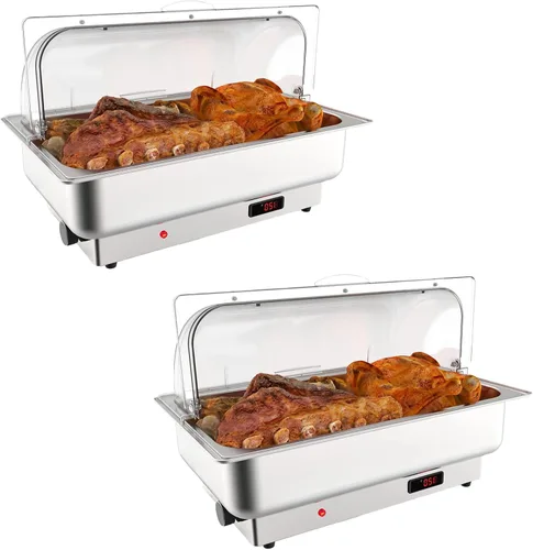 Vista 13 de Garvee Juego de bufé de platos de roce eléctrico, calentador de alimentos de 9 cuartos de galón con tapa de policarbonato transparente, con 1 sartén