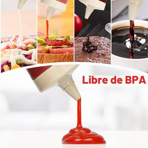 Vista 5 de Botella exprimidora de condimentos,Botella exprimidora de ketchup,Botella de plástico para apretar, 12 oz (gris)