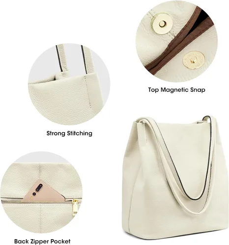 Vista 5 de Kattee Bolso de hombro de cuero genuino suave para mujer con cierre magnético superior
