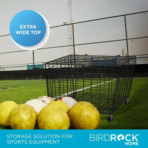 Vista 3 de BIRDROCK HOME Organizador de cesta de pelotas deportivas con ruedas y ruedas resistentes, ideal para baloncesto, fútbol, béisbol, armario