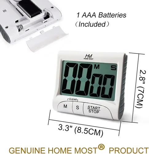 Vista 6 de Temporizador de cocina de pantalla grande de 3 pulgadas, temporizador digital, alarma magnética en una cuerda, temporizadores de cocina blancos