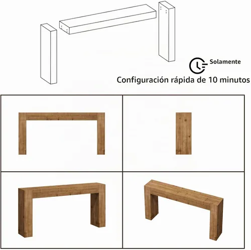 Vista 7 de Mesa consola de madera maciza para entrada, mesa de sofá de granja de 63 pulgadas de largo Marrón Natural Rústico