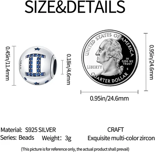 Vista 13 de Pandach 12 dijes de cumpleaños con signo del zodiaco de plata de ley 925 con piedra natal para mujer, pulsera, collar, pulsera, regalo para mujeres