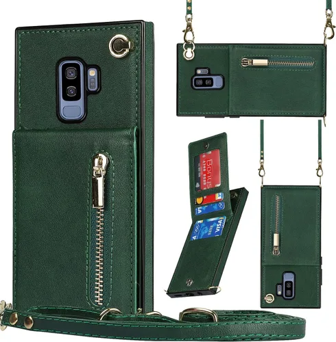 Vista 26 de Funda para teléfono Samsung Galaxy S9 con correa cruzada, tarjetero de cuero, con cordón, ranuras de crédito, cierre magnético, accesorios para Negro