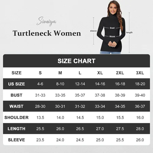 Vista 6 de SIMIYA Camisas de manga larga con cuello alto para mujer, para otoño, invierno, a la moda, elástica, capa base, ropa interior térmica