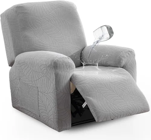 Vista 27 de vctops Funda repelente al agua para silla reclinable de 4 piezas con bolsillo lateral, diseño de hojas de jacquard, elástica, suave, protector