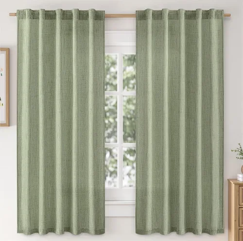 Vista 60 de MIULEE - Cortinas de lino sintético de 96 pulgadas de largo, 2 paneles, cortina semitransparente natural con pestaña trasera, bolsillo para barra