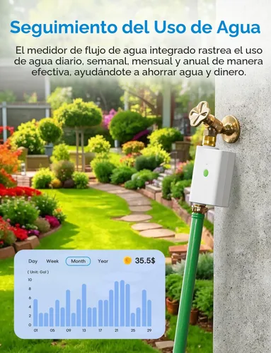 Vista 6 de meross Temporizador de agua WiFi para manguera de jardín, temporizador de manguera inteligente con entrada y salida de latón, válvula de rociador