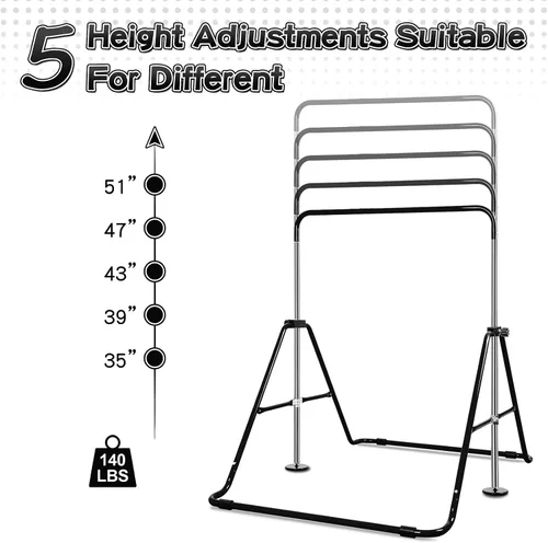 Vista 2 de Expandable Gymnastics Bars with Ring, Adjustable Height Gymnastic Horizontal Bars, Gym Junior Training Bar Children Folding Training Monkey Bars for