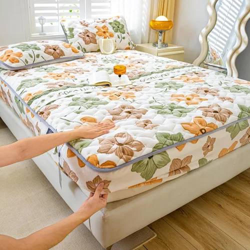 Vista 11 de Juego de sábanas bajeras extra largas tamaño King de 3 piezas con 2 fundas de almohada, forro polar de leche, suave para arrugas y antidecoloración