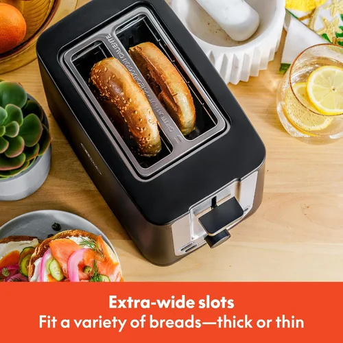 Vista 3 de BELLA - Tostadora de 2 rebanadas con apagado automático, ranuras extra anchas y bandeja de migas extraíble y función de cancelar, descongelar y Negro