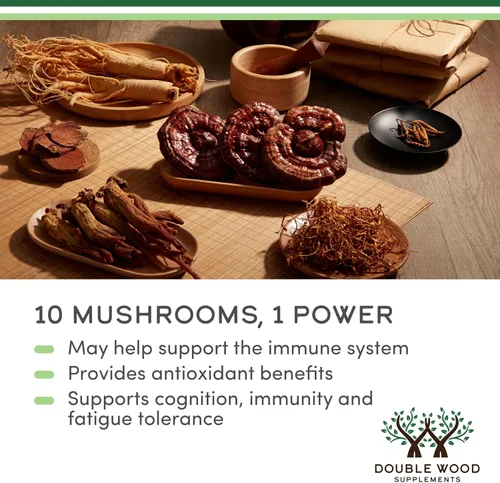 Vista 4 de Suplemento de mezcla de hongos, 1000 mg de los 10 hongos más importantes cultivados en EE. UU. (melena de león, reishi, cordyceps y más)