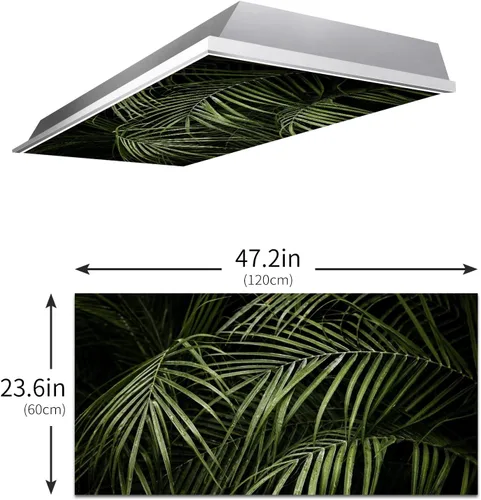 Vista 3 de Hojas de palmera tropicales, grandes, verde oscuro, cubiertas de luz fluorescente, 2 x 4, cubierta de luz de techo decorativo fluorescente
