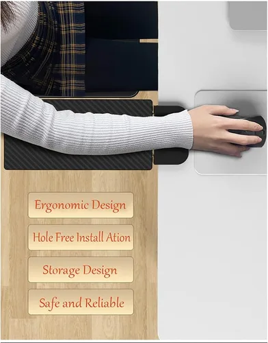 Vista 2 de Y&J Soporte de brazo para codo, abrazadera ergonómica de bandeja de extensión de escritorio, sin perforaciones, fácil de instalar, reduce la fatiga