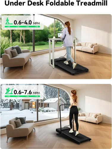 Vista 3 de FelFast Walking Pad Treadmill, 12% 5-Level Auto Incline, 2-in-1 Under Desk Foldable w/Remote Control, 12 HIIT Mode, 265 Lbs, 7.6 MPH Max, Portable