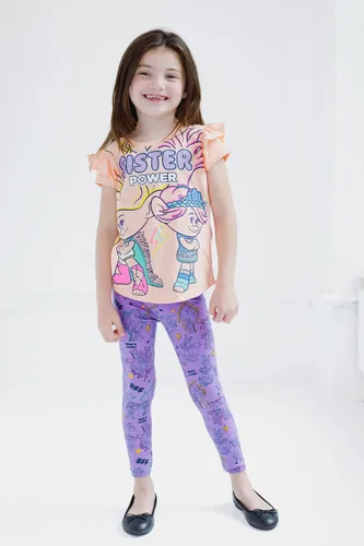 Vista 2 de DreamWorks Trolls Poppy - Conjunto de camiseta y leggings de forro polar para bebés y niños pequeños Naranja claro y morado
