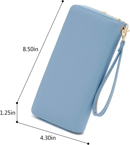 Vista 3 de WOZEAH - Cartera de piel sintética con cremallera y bloqueo RFID para mujer, ideal para viajar