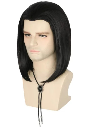 Vista 6 de Topcosplay Pelucas cortas negras rectas para hombre, pelucas de fiesta de disfraces de Halloween