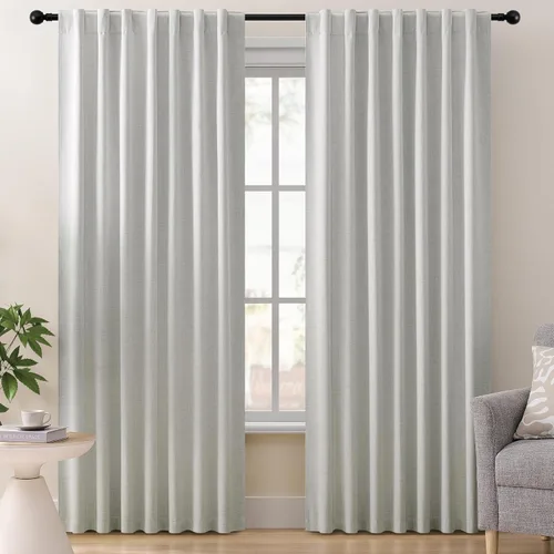 Vista 11 de Miss Seltex - Cortinas de lino 100% opacas para dormitorio, con aislamiento térmico, con textura de lino, con pestaña trasera, cortinas opacas