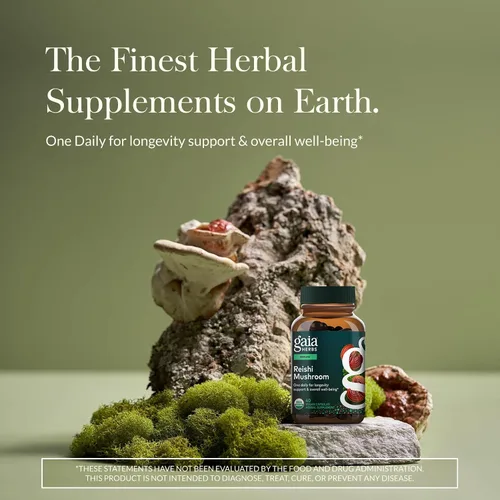 Vista 2 de Gaia Herbs Hongo Reishi: se utiliza tradicionalmente para apoyar un sistema inmunológico saludable y la salud cardíaca, suplemento herbario