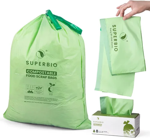 Vista 7 de SUPERBIO Bolsas Compostables con Cordón para Desechos de Alimentos de 4 Galones, 15.1 Litros, 40 Piezas, 0.9 Mil, Bolsas de Desechos Resistentes
