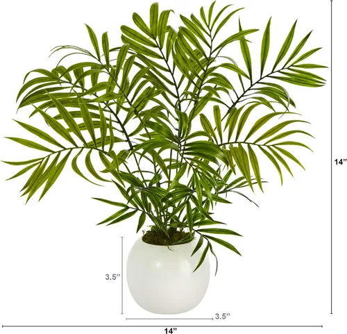 Vista 2 de Nearly Natural Planta artificial de palmera areca pequeña de 14 pulgadas en maceta blanca