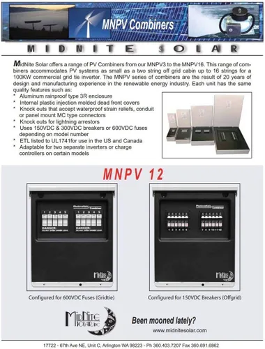 Vista 3 de Midnite Solar Mnpv12, caja de conexiones fotovoltaica para 12 interruptores
