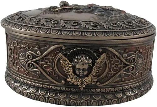 Vista 2 de Veronese Design 4.75 pulgadas San Miguel Ornado Oval Forma Bas Relief Baratija Rosario Caja de Rosario de Resina Fundida en Frío Acabado Bronce