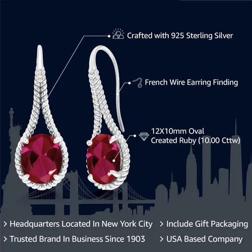 Vista 2 de Gem Stone King Aretes colgantes ovalados con piedras preciosas para mujer en plata de ley 925 Aretes colgantes de alambre francés con piedra
