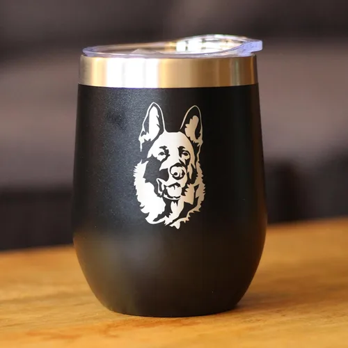 Vista 3 de Custom German Shepherd Personalized Wine Tumbler with Sliding Lid - Stemless Stainless Steel Insulated Cup - German Shepherds Outdoor Camping Mug