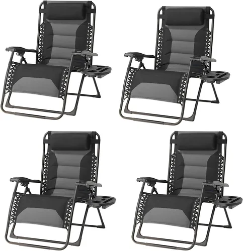 Vista 13 de Zero Gravity - Juego de 2 sillas reclinables plegables de gran tamaño, acolchadas antigravedad con almohada ajustable y portavasos para campamento
