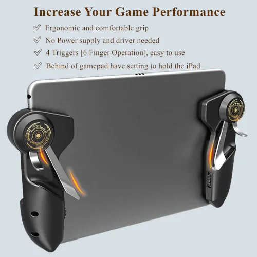 Vista 3 de PUBG - Controlador para tablet, Rakizbe 4 disparadores [operación de 6 dedos] Agarre sensible para disparar gamepad, compatible con iPad y tableta