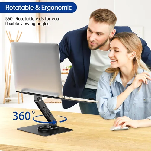 Vista 2 de BESIGN LS12 - Soporte de laptop con base giratoria de 360°, soporte ergonómico ajustable para notebook, soporte elevador para computadora compatible