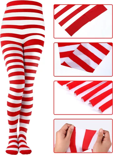 Vista 2 de 3 Pairs Striped Valentine's Day Striped Tights Full Length Tights Thigh High Stocking for Costume Accessory