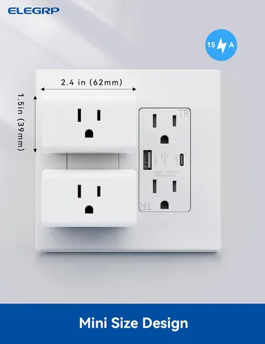 Vista 7 de ELEGRP Matter - Mini enchufe inteligente compatible, salida inteligente de 15 A/1800 W Max, compatible con Apple Home, Siri, Alexa, Google Home