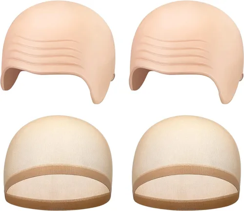 Vista 10 de WILLBOND 4 piezas de gorras calvas de Halloween para maquillaje de látex calvo, gorra para cabeza, peluca, sombrero, accesorios de disfraz