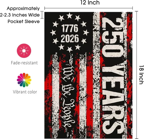 Vista 9 de Banderas de jardín con el 250 aniversario de Estados Unidos para exteriores, bandera de Estados Unidos con el 250 aniversario de We the People