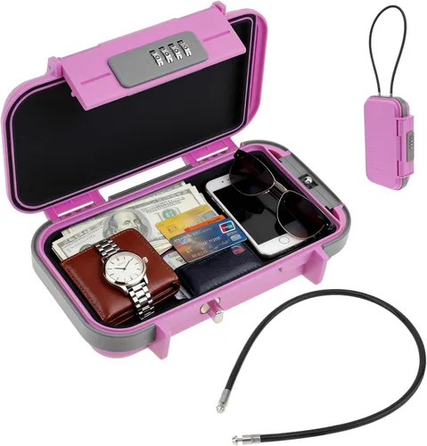 Vista 10 de Caja fuerte portátil, caja de seguridad combinada con código, caja de seguridad antirrobo impermeable con cadena extraíble para playa, dormitorio