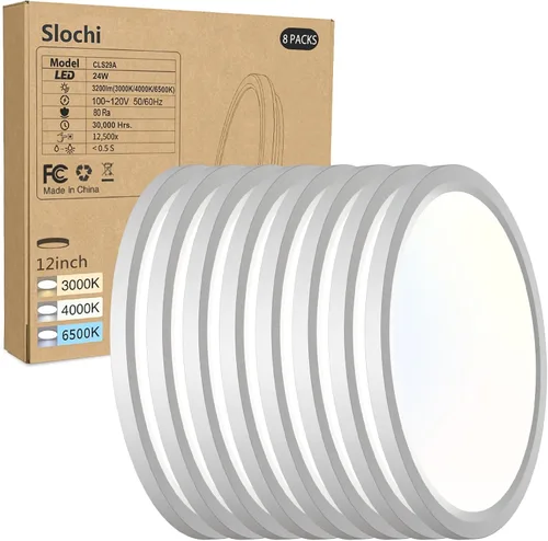 Vista 25 de Paquete de 2 lámparas LED de techo empotradas, 3000K-4000K-6500K y equivalente a 100W, lámpara de techo empotrada moderna para cocina de 15W