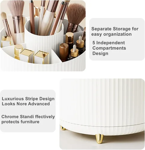 Vista 3 de Organizador de brochas de maquillaje giratorio de 360 grados, diseño desmontable, 5 ranuras, para cosméticos y lápices, organizador para escritorio