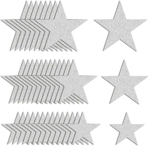 Vista 8 de 120 recortes dorados con purpurina de cinco estrellas, recortes de estrellas de papel para tablón de anuncios, estrellas, aula, pared, fiesta