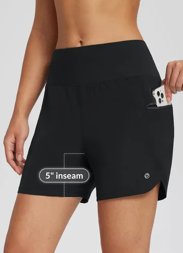 Vista 2 de BALEAF Pantalones cortos de ciclismo de montaña para mujer, 2 en 1, acolchados, MTB de 5 pulgadas, bolsillos acolchados para ciclismo, ciclismo
