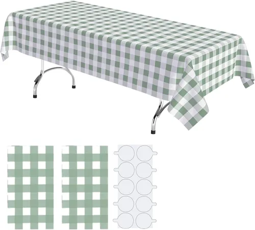 Vista 19 de Paquete de 2 manteles de plástico blanco, 108 x 54 pulgadas, manteles rectangulares desechables bohemios para bodas, pícnics y fiestas