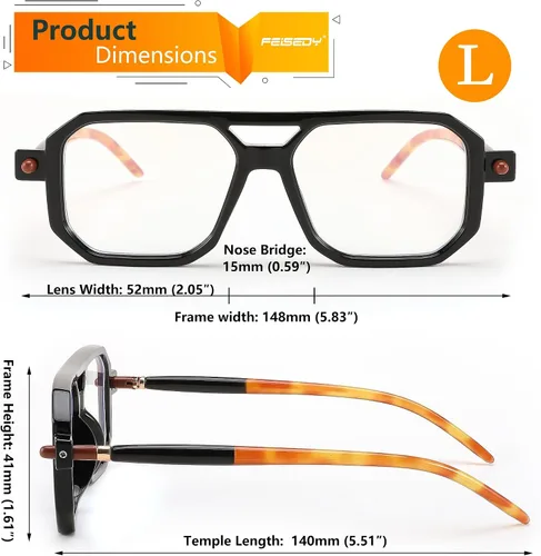 Vista 6 de FEISEDY Gafas de lectura vintage cuadradas con bloqueo de luz azul, para mujeres y hombres, de los años 70, planos, estilo aviador, Gafas B0090