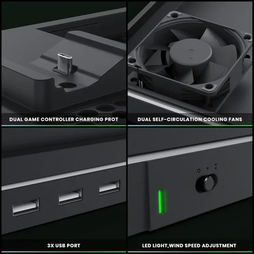 Vista 4 de CODOGOY Soporte de carga con ventilador de refrigeración soporte vertical compatible con consola y controlador Xbox Series XS estación de carga